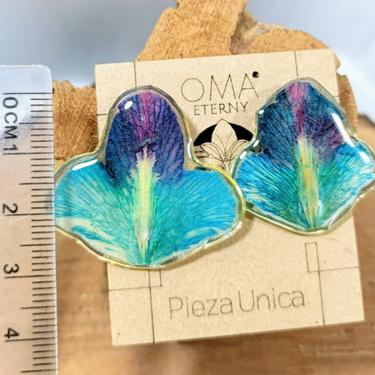 Aretes petalos  de orquidea azul