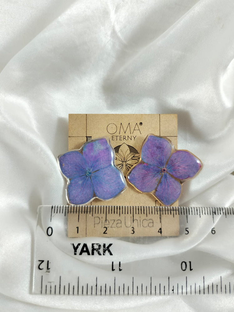 Aretes de hortensias moradas