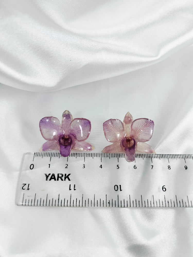 Aretes de orquídea dendrobium rosa/morada