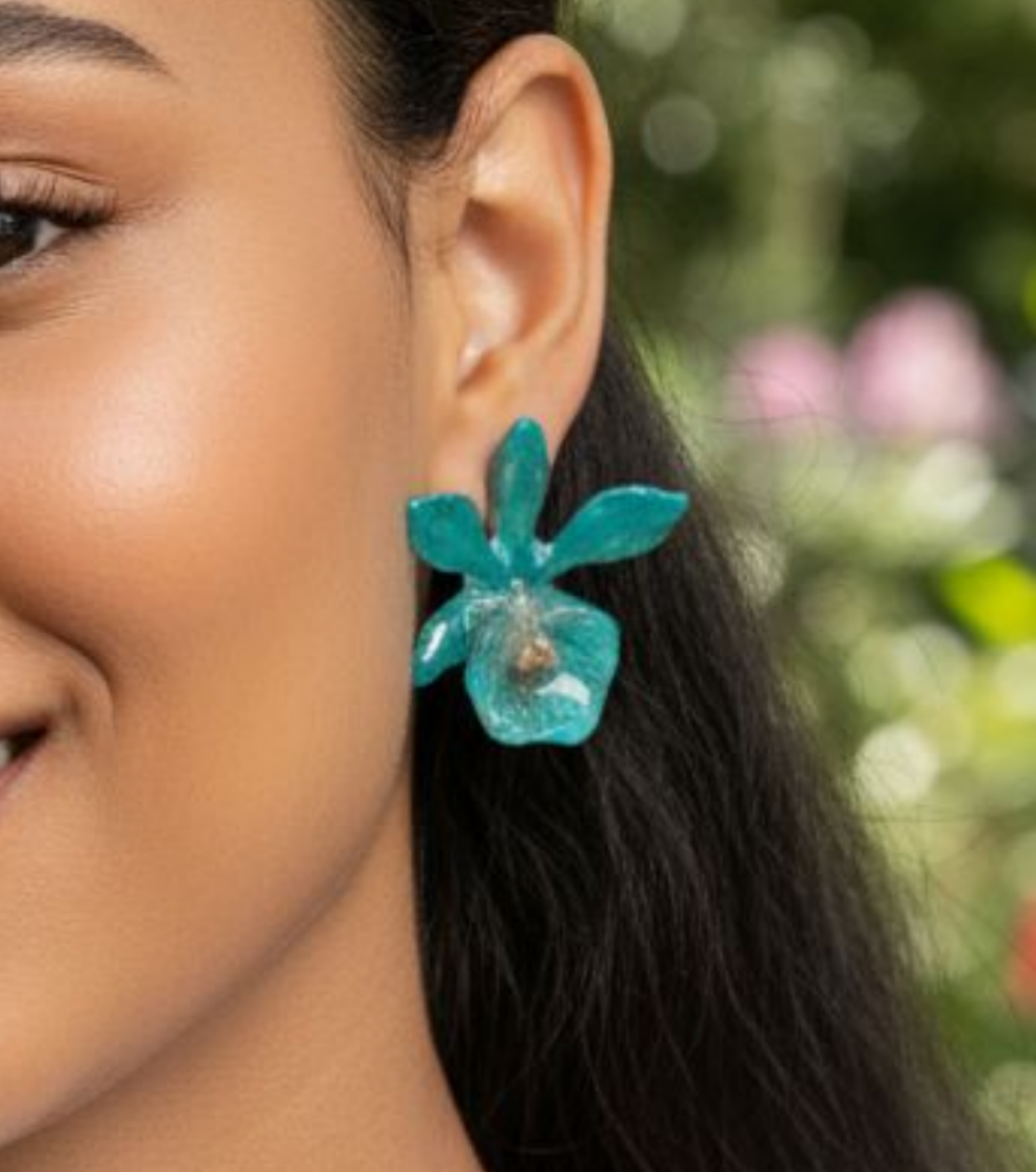 Aretes de Orquidea Radiata azules
