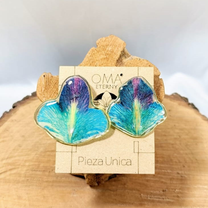 Aretes petalos  de orquidea azul