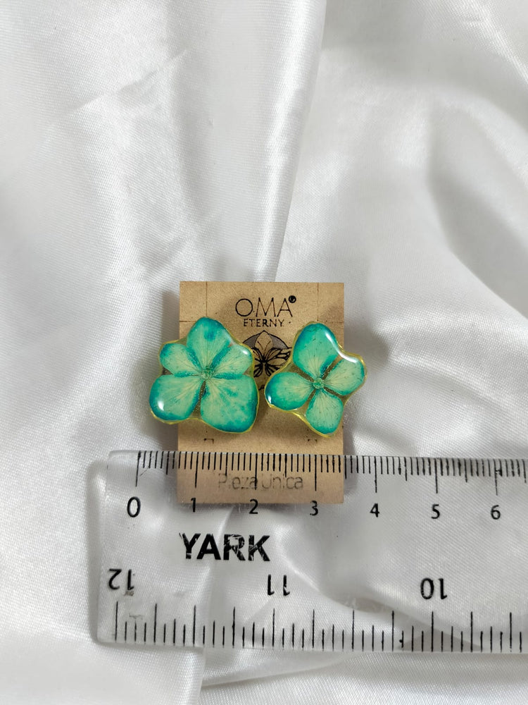 Aretes de hortensias verde agua