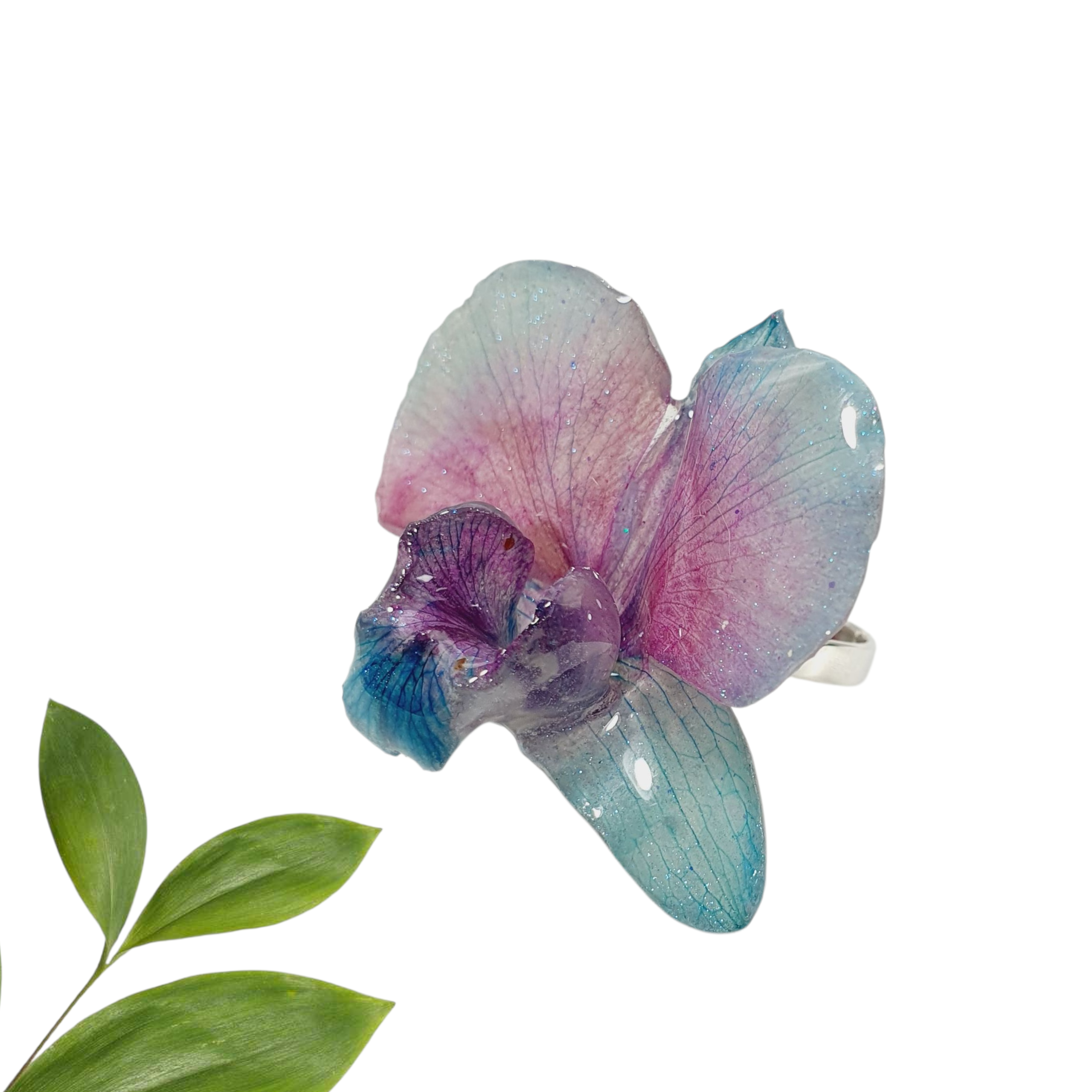 Anillo de Orquidea Dendrobium azul