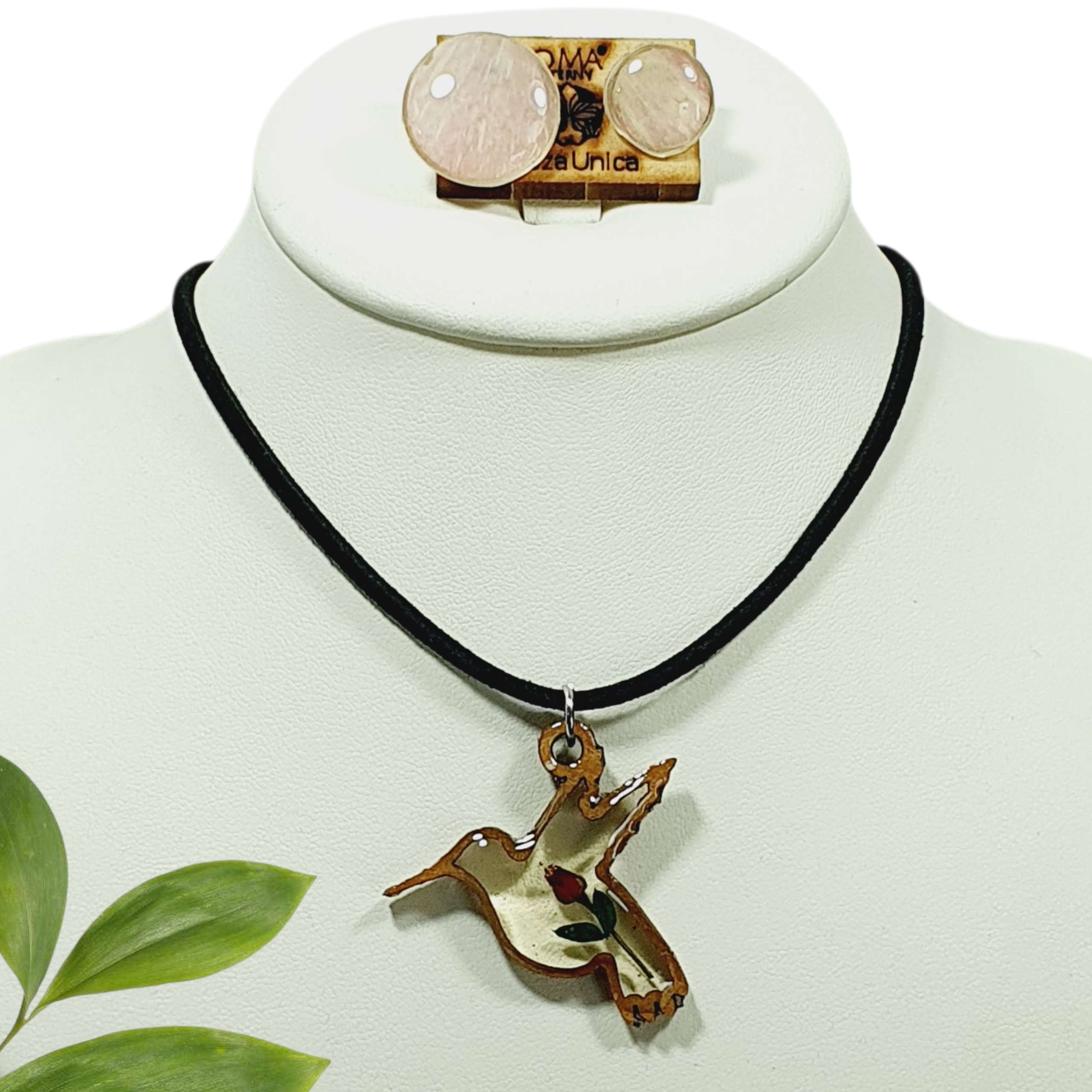 Dije de colibrí de mdf con mini rositas