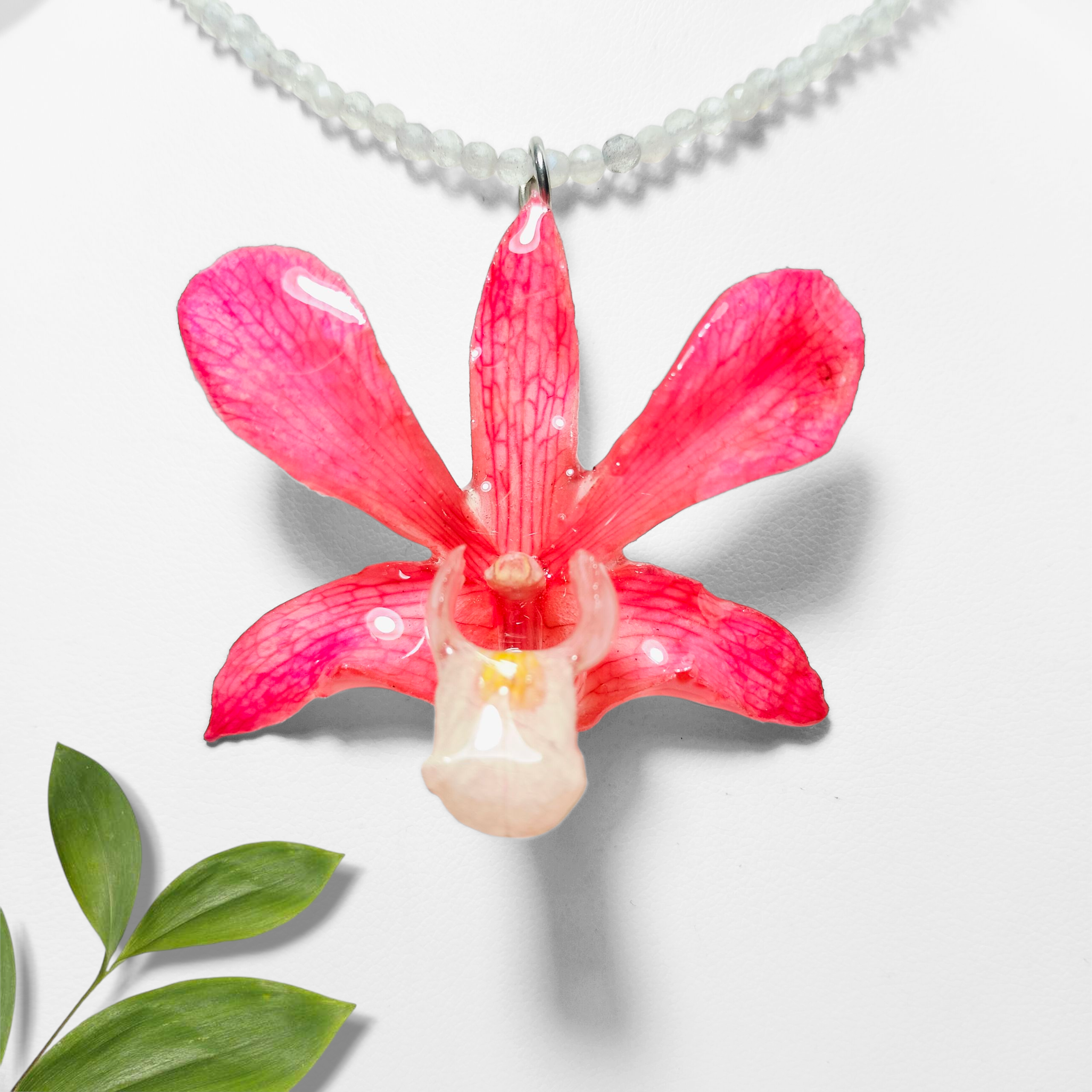 Orquídea Rosa con Collar de Cuarzo