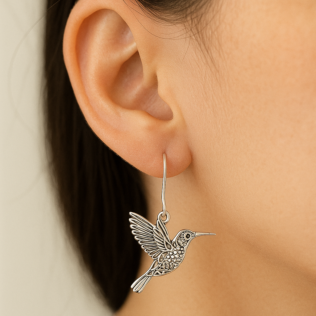 Aretes de plata con colibri