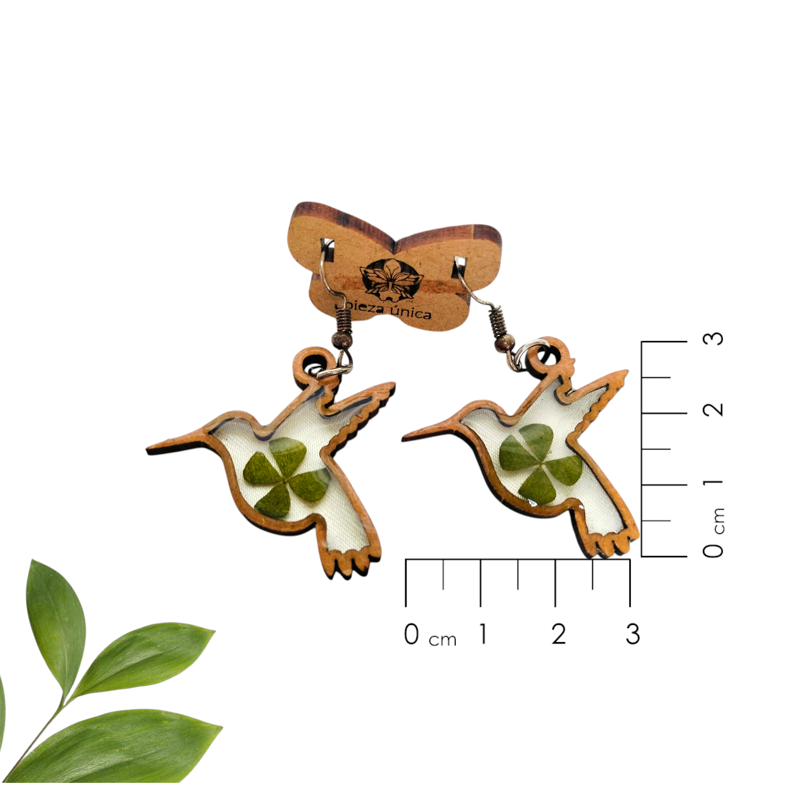 Aretes de Colibrí con Marco de Madera