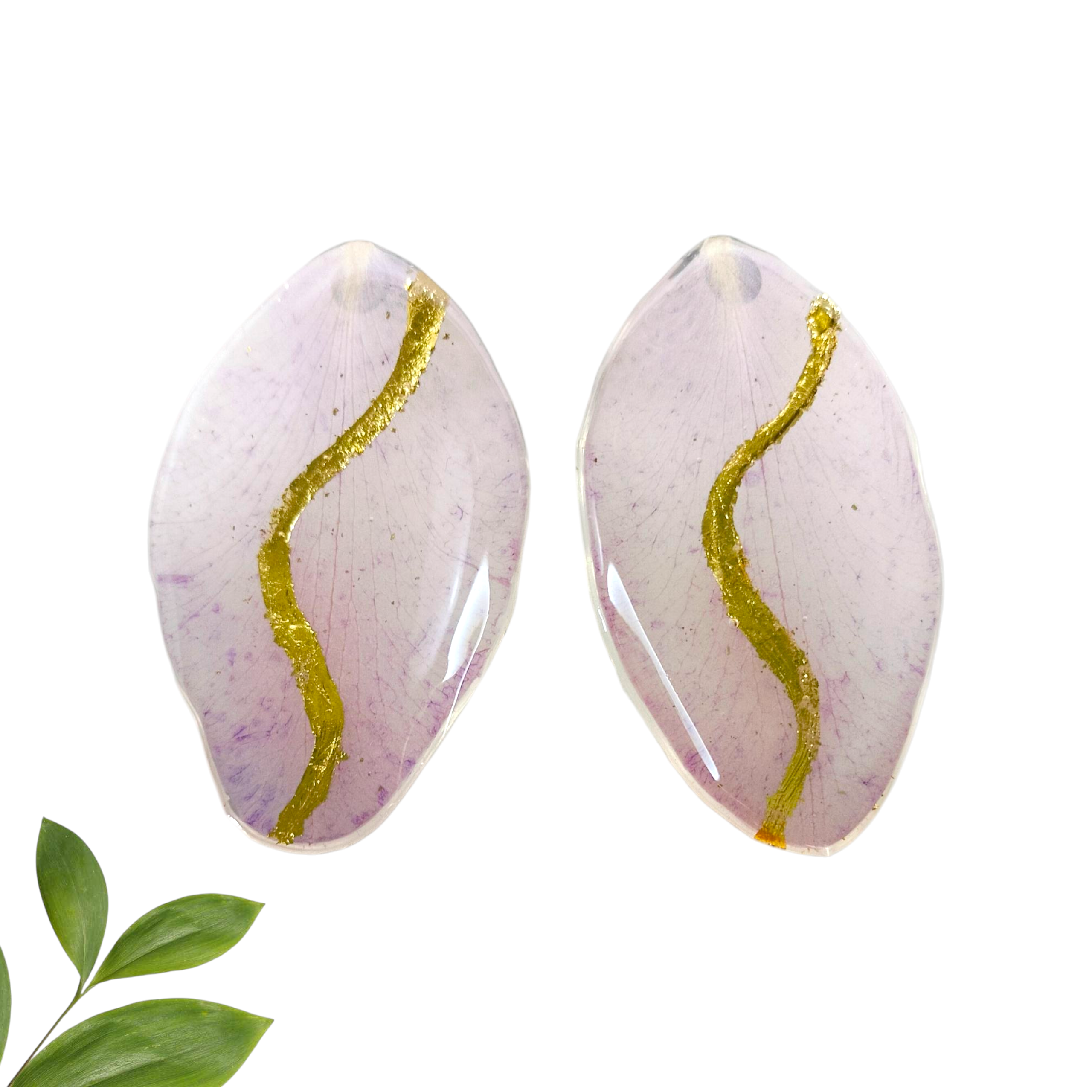 Aretes de Pétalo de Orquídea con Hoja de Oro