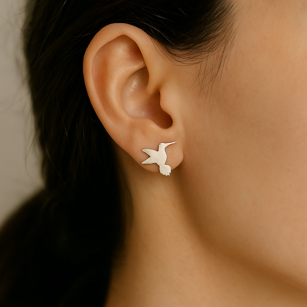 Aretes de plata con mini colibri