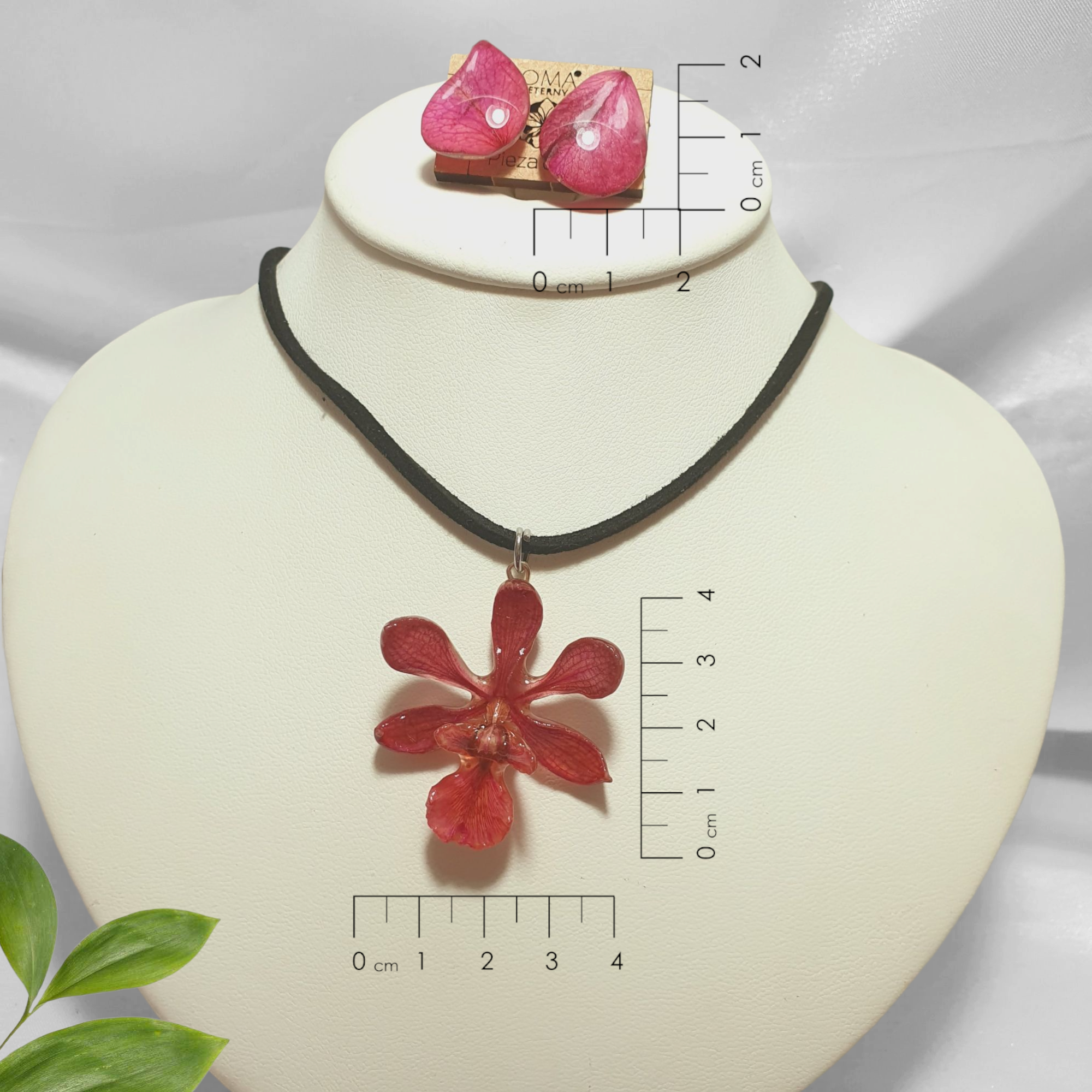 Juego de Orquídea rosa con Collar de Gamuza