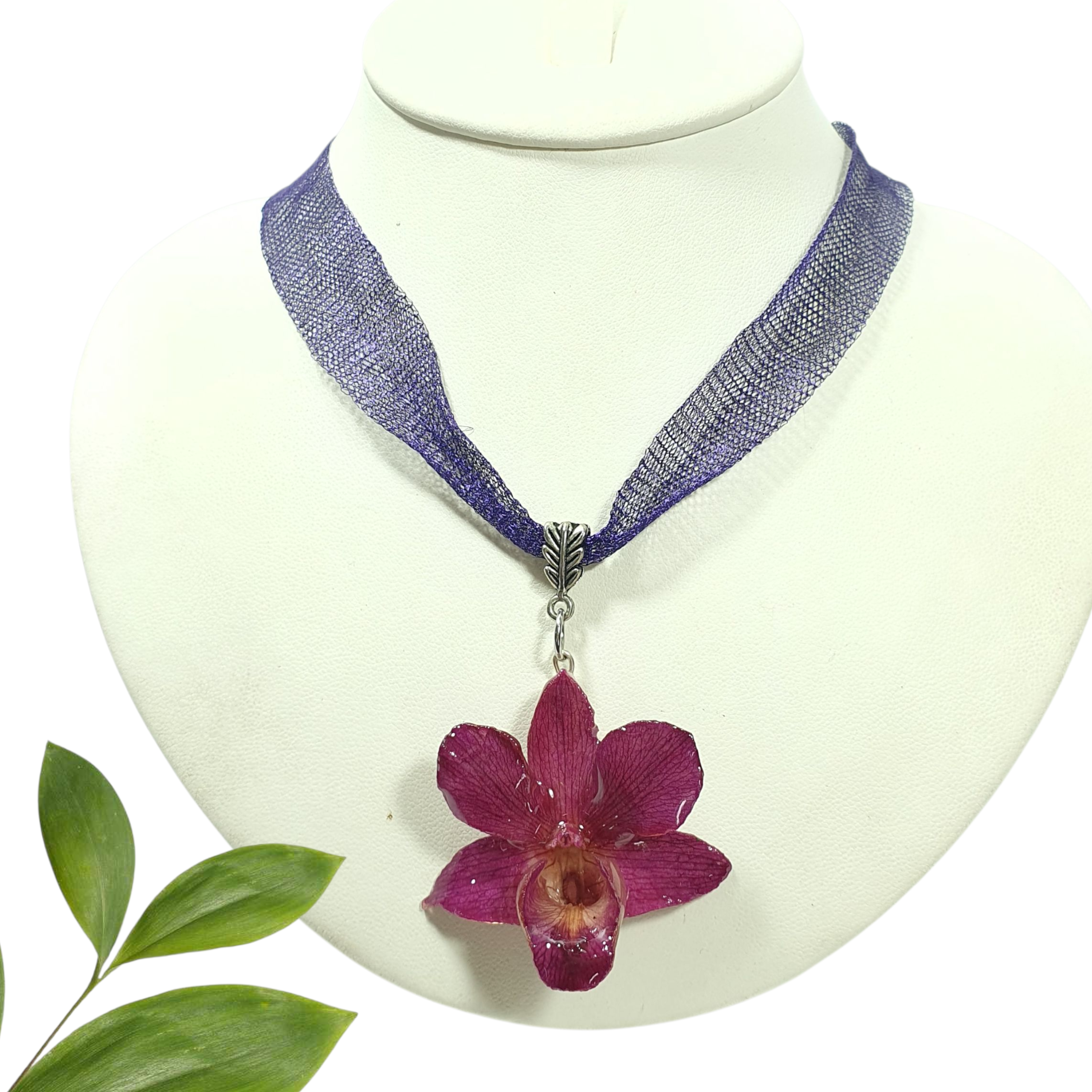 Dendrobium morada con collar de malla titanio
