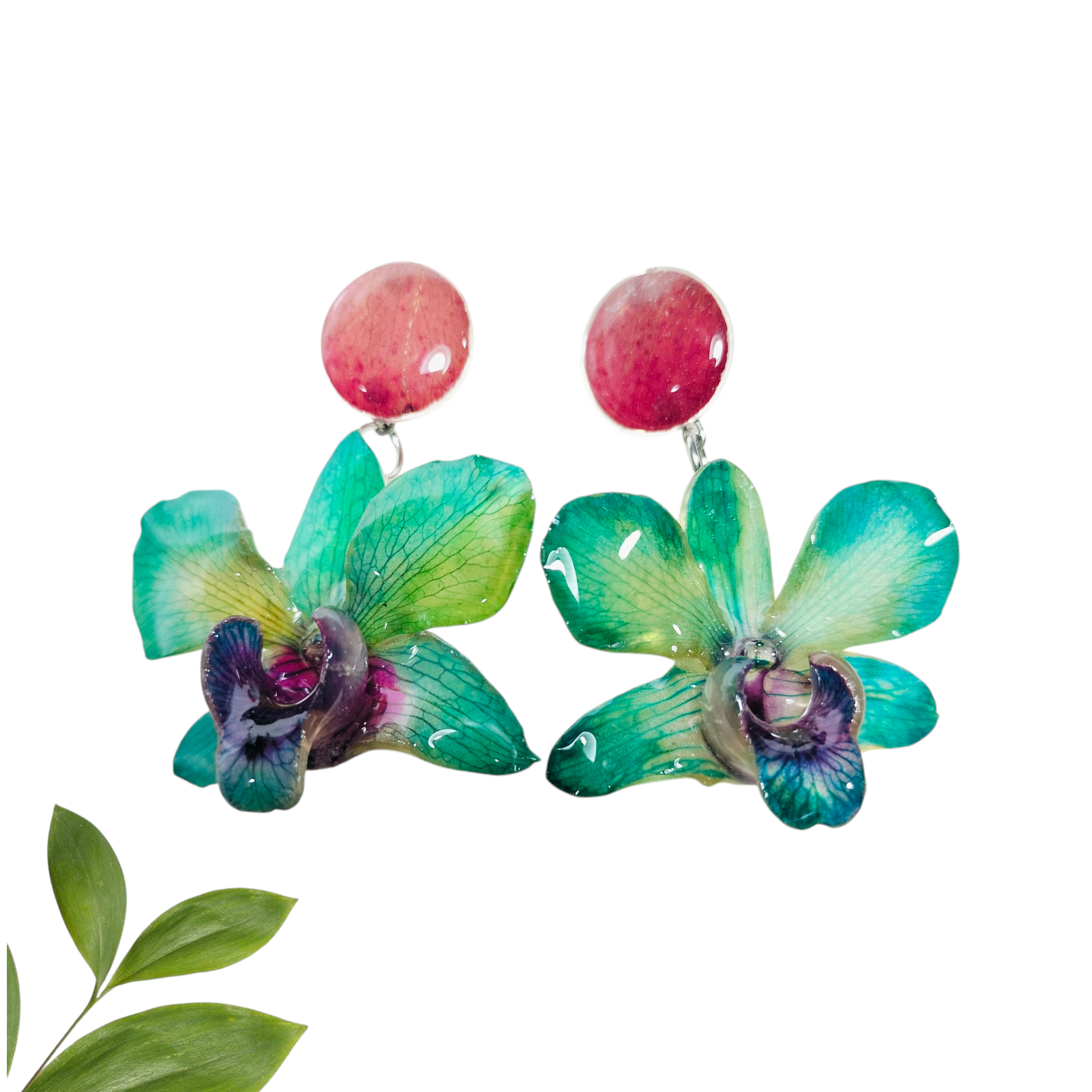 Aretes dobles de orquídeas turquesa