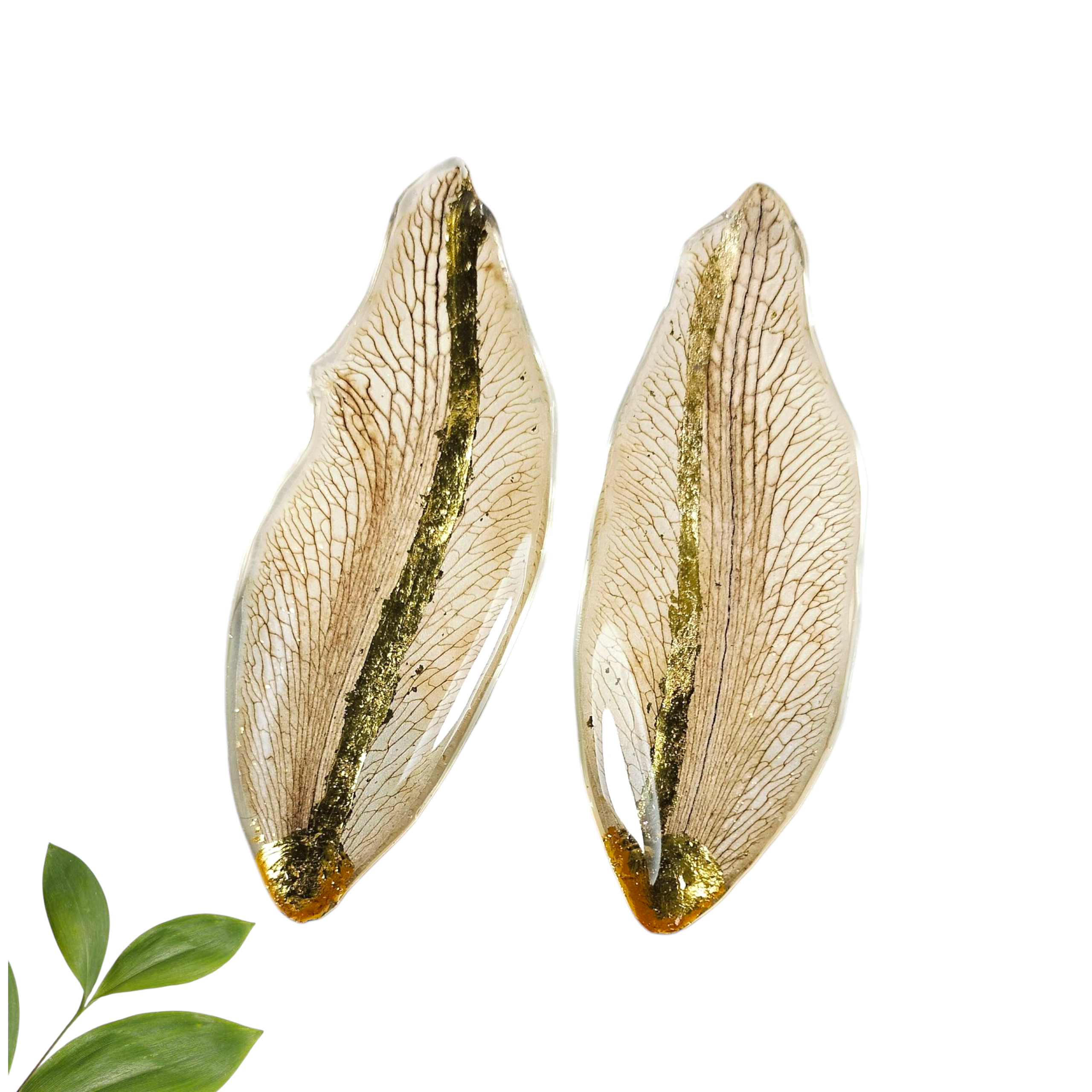 Aretes de Pétalo de Orquídea Con Hoja de Oro