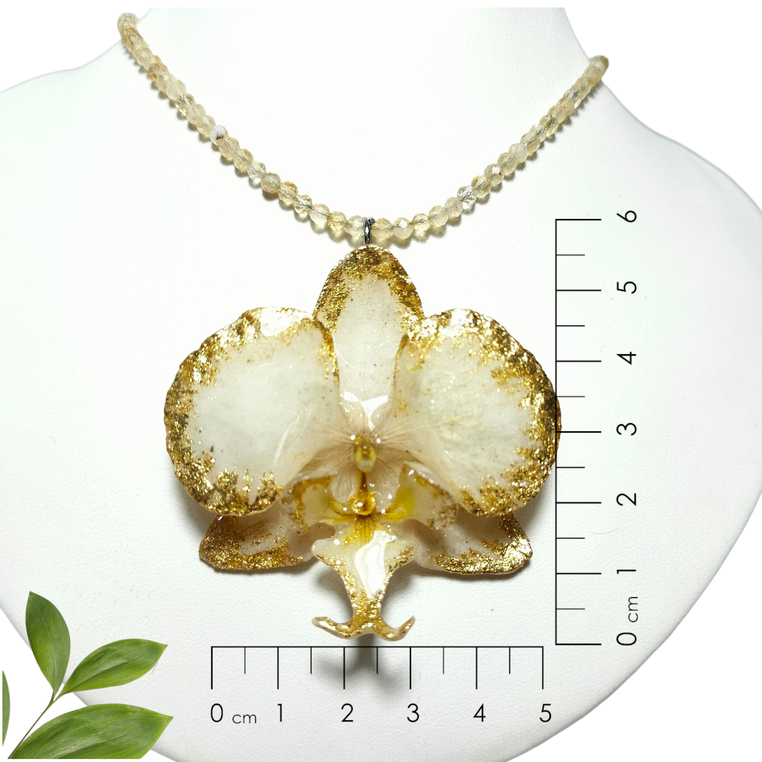 Orquídea blanca con orilla de hoja de oro