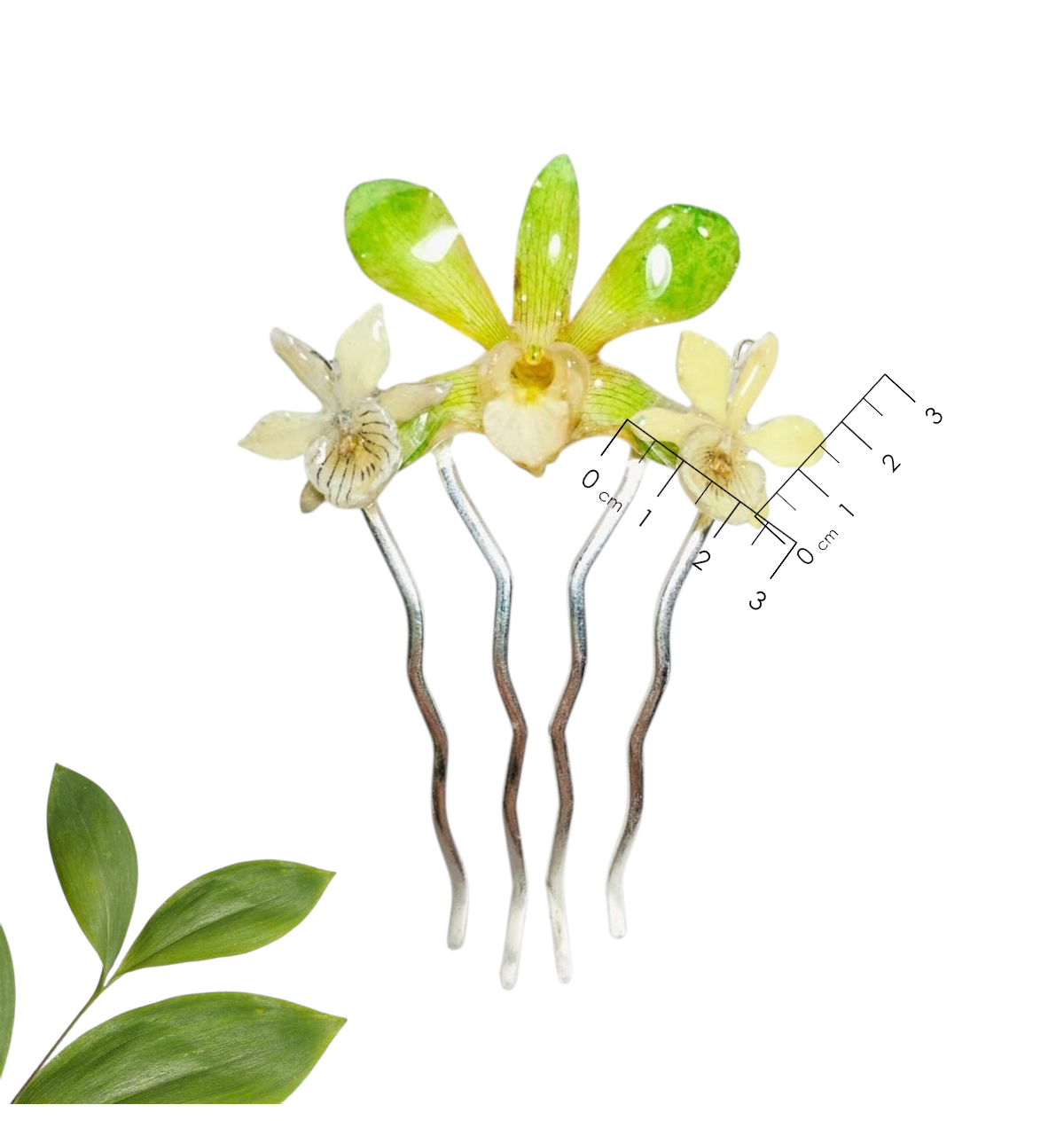 Peineta de Orquídeas Verde y Blancas