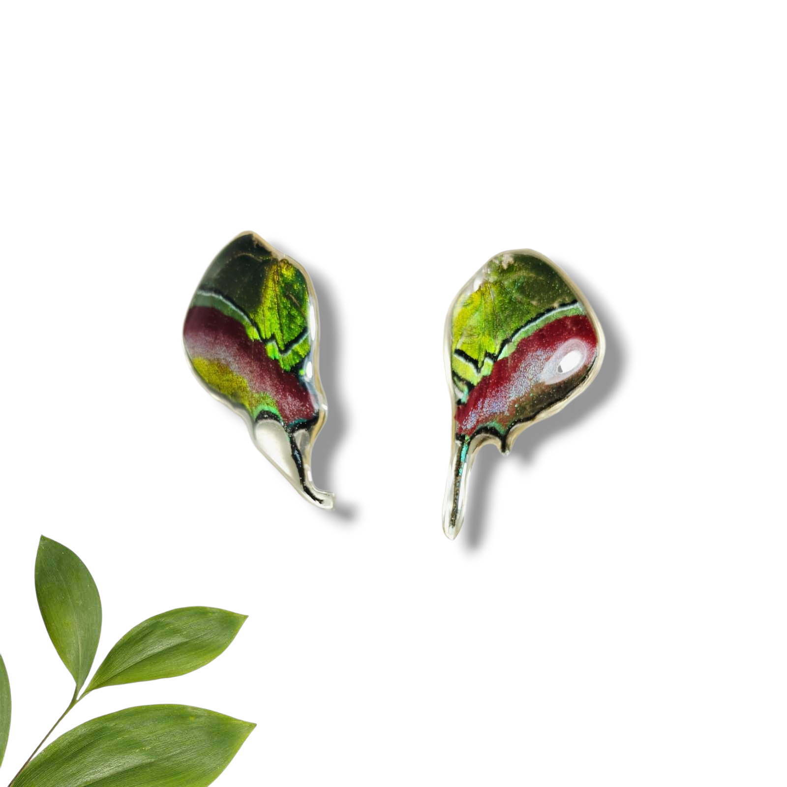 Aretes de Mariposa Verde con Rojo