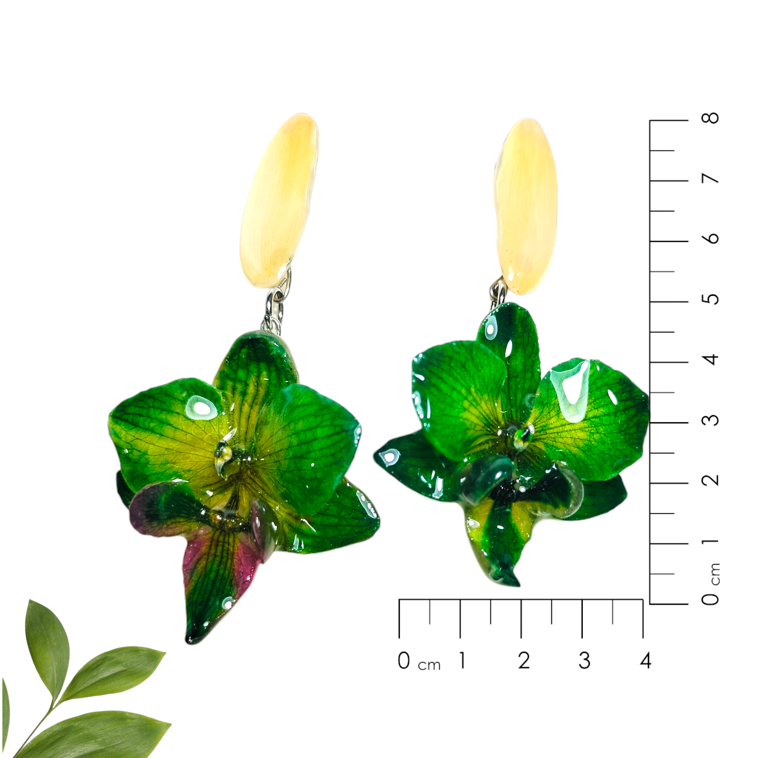 Aretes dobles de orquídeas verdes