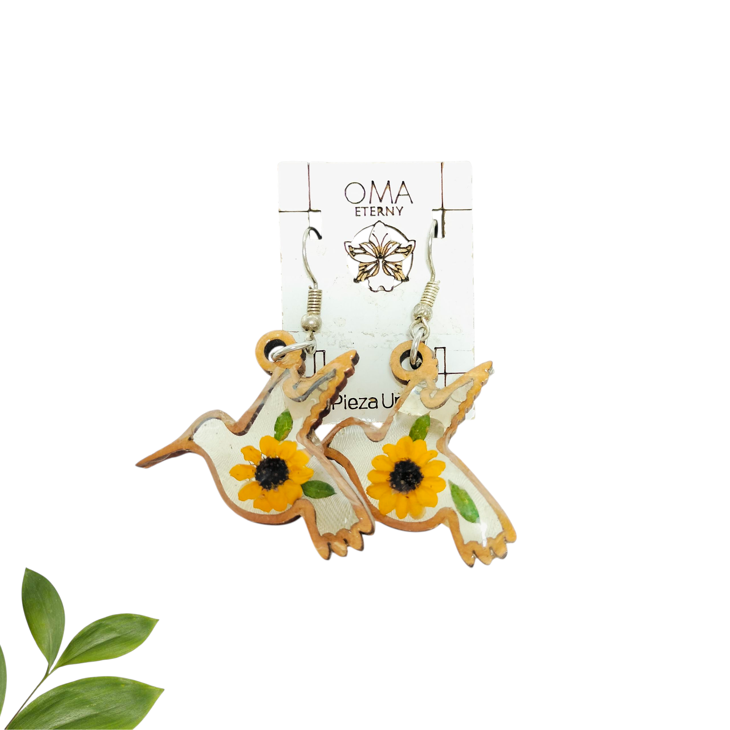 Aretes de Colibrí con Marco de Madera