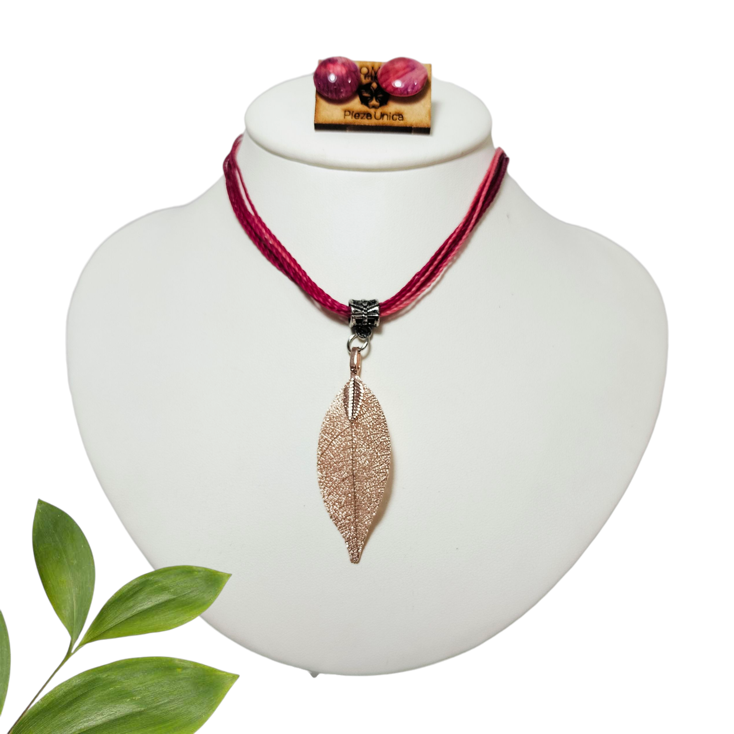 Dije de Esqueleto de Hoja Rosa