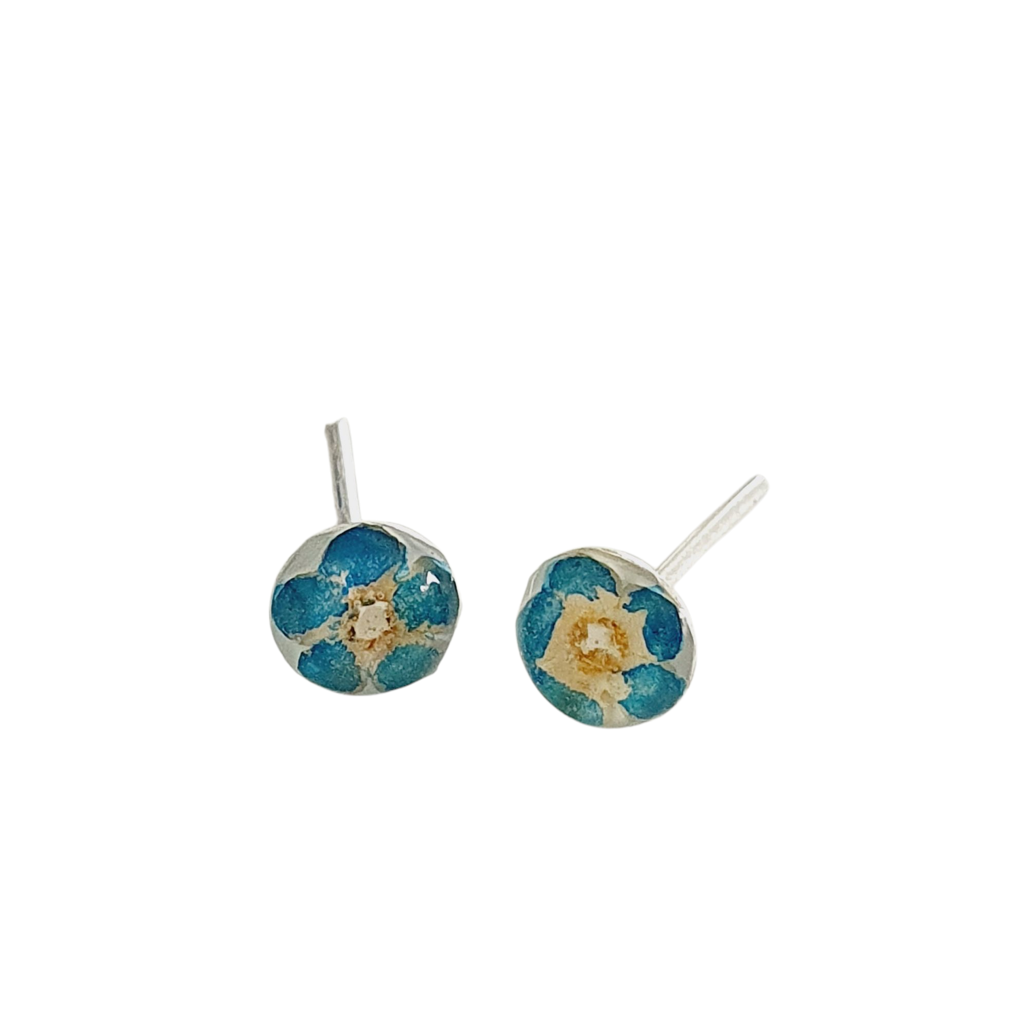 Aretes de plata con flor no me olvides