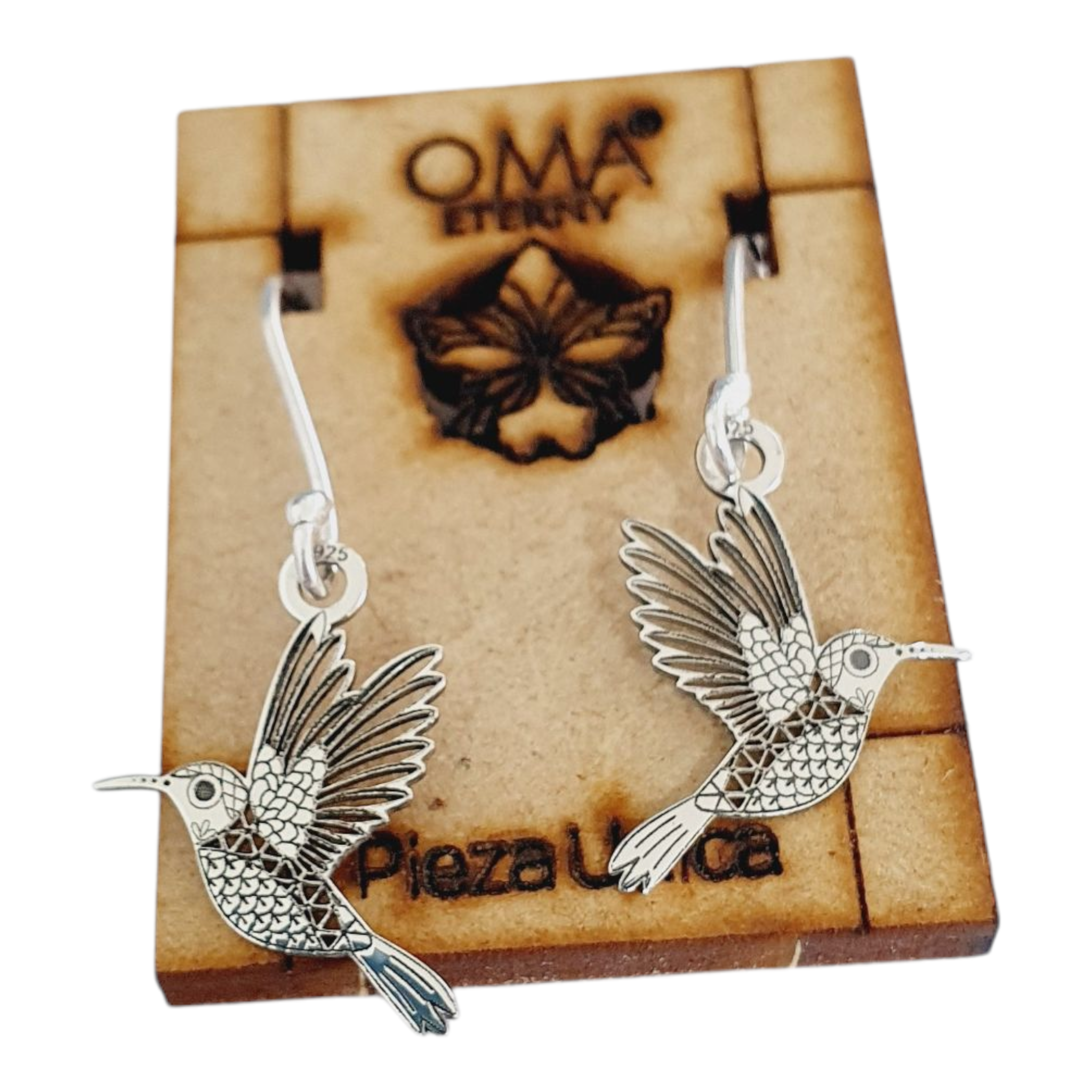 Aretes de plata con colibri