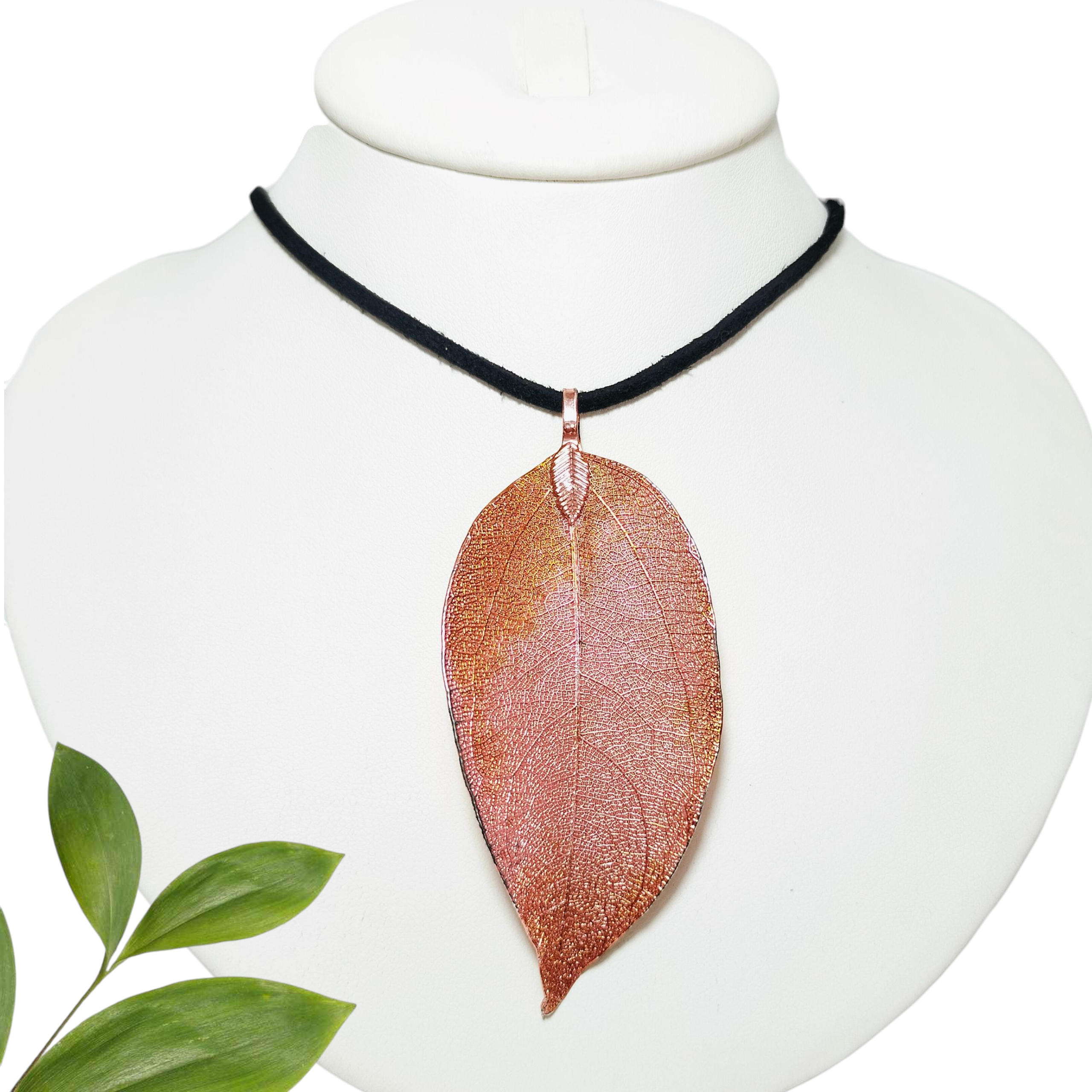 Dije de Esqueleto de Hoja color Rosa y Cobre