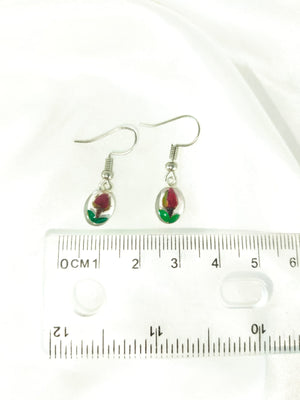 Aretes de mini rosita con base de baño de plata